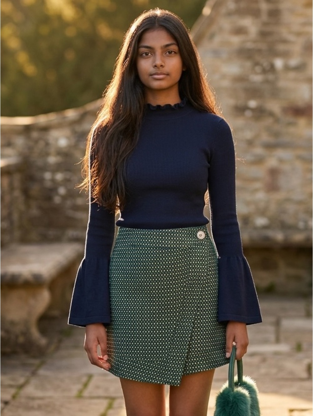 12 Eva Franco Dally Mini Skirt in Fern Dot🌿